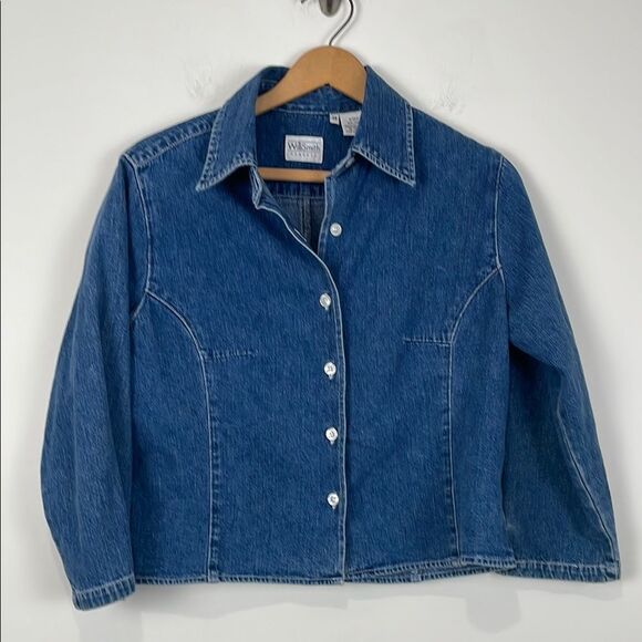 Willi Smith Women's Medium Denim Shirt Button Front 3/4 Sleeve Cotton Vintage - Picture 1 of 5